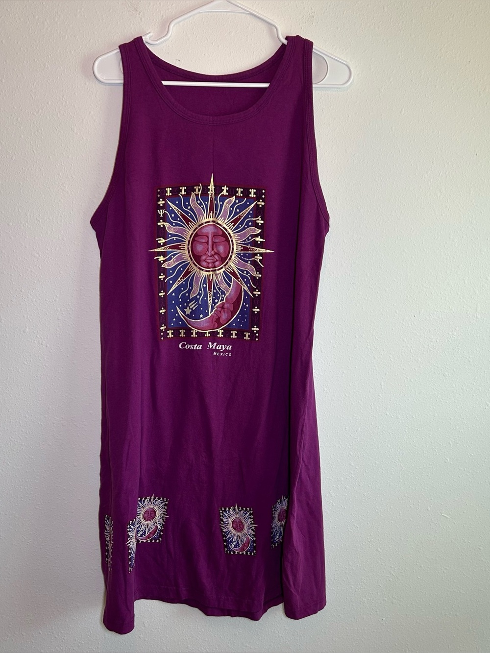 Celestial Shirt Dress Sz L/XL* Purple Sleeveless Hippie Beach Costa Maya Mexico